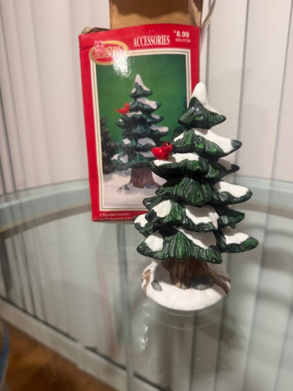 Dickens Collectables Porcelain Christmas Tree w/ Cardinal Bird in Box